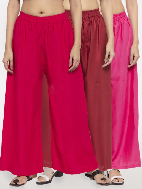 

NEUDIS Women Pack Of 3 Wide Leg Ethnic Palazzos, Magenta