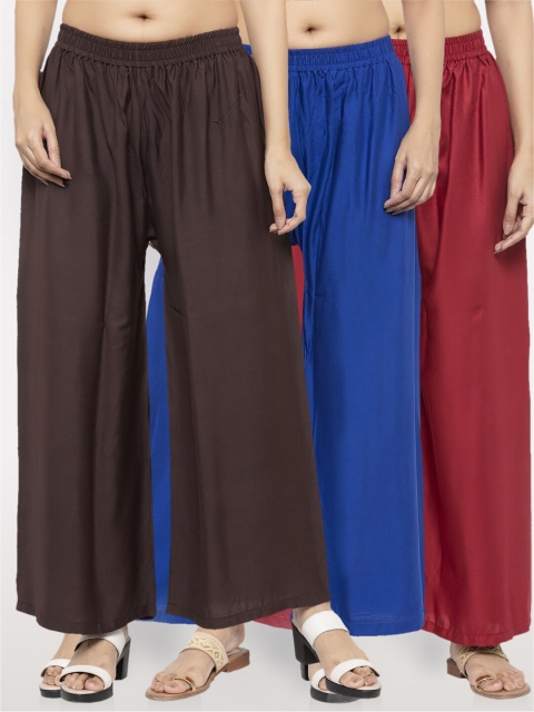 

NEUDIS Women Pack Of 3 Wide Leg Ethnic Palazzos, Brown