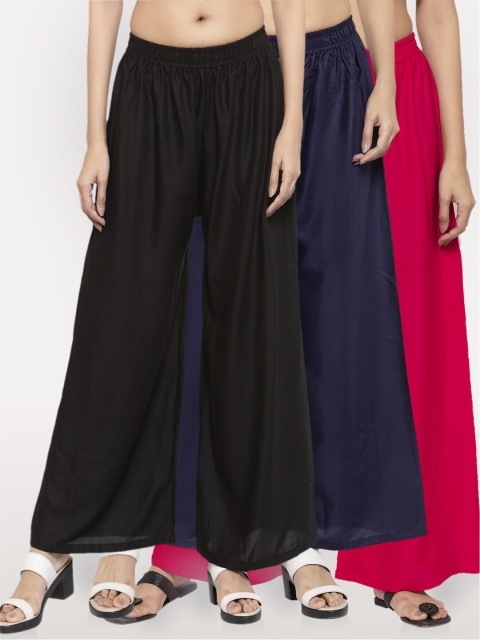 

NEUDIS Women Pack Of 3 Ethnic Palazzos, Black