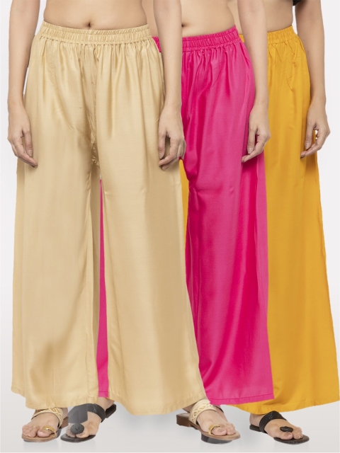 

NEUDIS Women Pack Of 3 Wide Leg Ethnic Palazzos, Beige