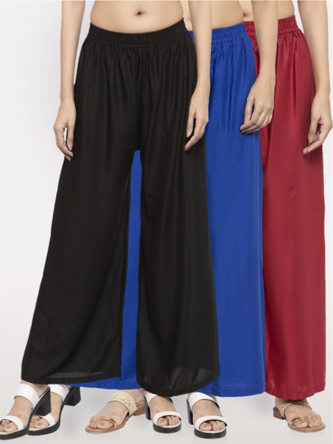 

NEUDIS Women Pack Of 3 Ethnic Palazzos, Black