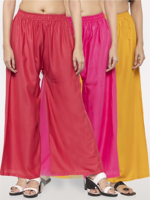 

NEUDIS Women Pack Of 3 Wide Leg Ethnic Palazzos, Pink