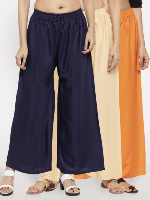 

NEUDIS Women Set Of 3 Ethnic Palazzos, Navy blue