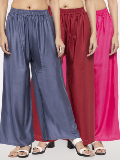 

NEUDIS Women Pack Of 3 Wide Leg Ethnic Palazzos, Grey