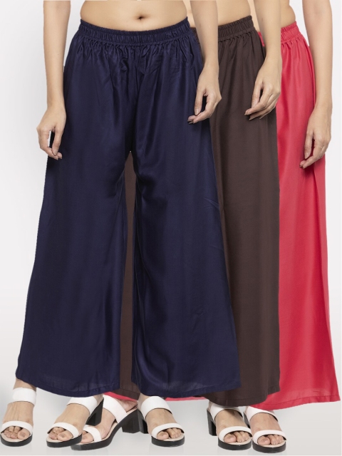 

NEUDIS Women Pack Of 3 Wide Leg Palazzos, Navy blue