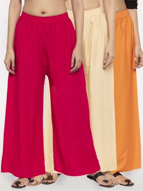 

NEUDIS Women Pack of 3 Wide Leg Ethnic Palazzos, Magenta