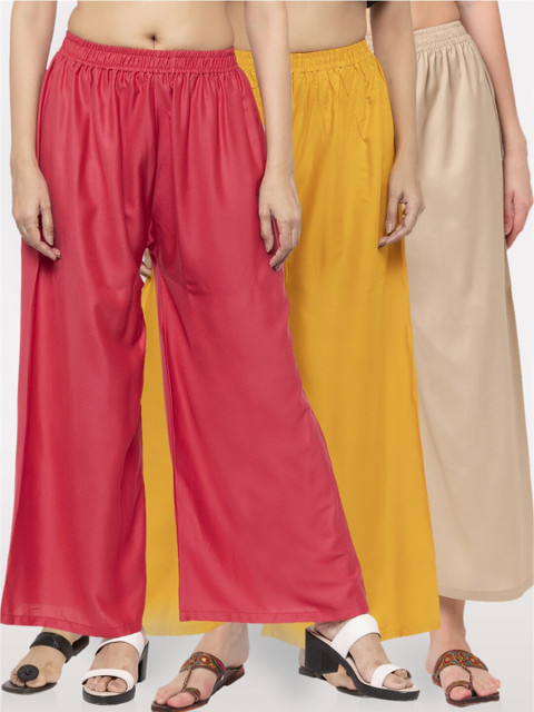 

NEUDIS Women Set Of 3 Ethnic Palazzos, Pink