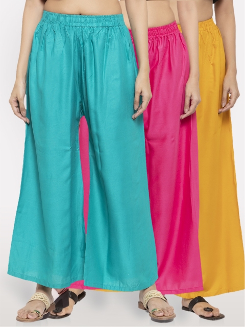 

NEUDIS Women Pack Of 3 Ethnic Palazzos, Teal