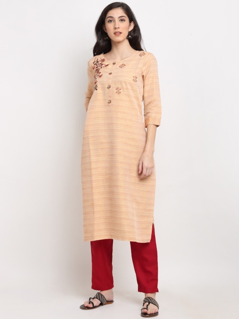 

Ardozaa Women Cream-Coloured Embroidered Handloom Kurta With Trousers