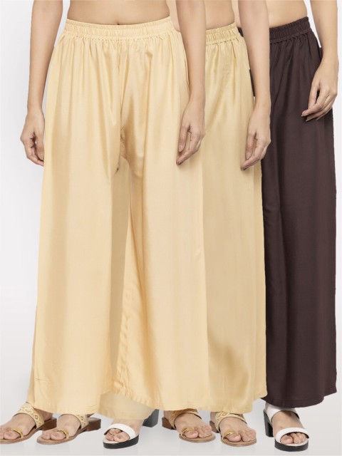 

NEUDIS Women Pack Of 3 Wide Leg Ethnic Palazzos, Nude