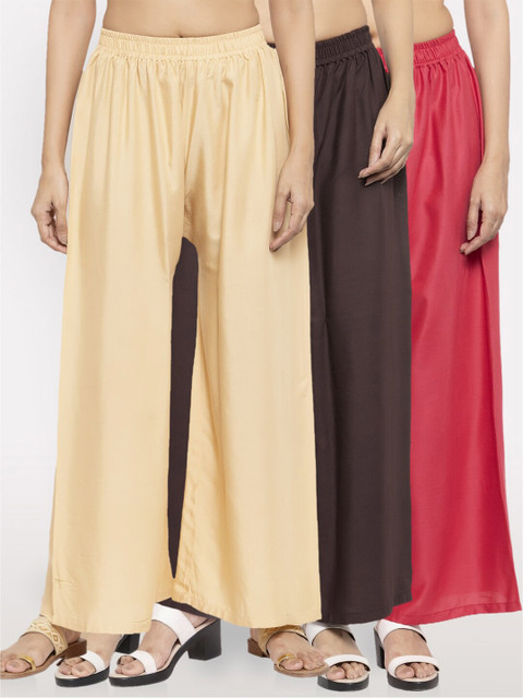

NEUDIS Women Pack of 3 Wide Leg Ethnic Palazzos, Nude