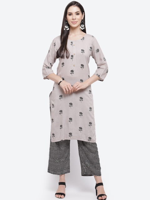 

Kurti's by Menka Women Grey Printed Kurta with Trousers