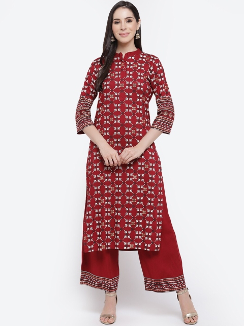 

Kurti's by Menka Women Red & White Ethnic Motifs Printed Kurta With Palazzos