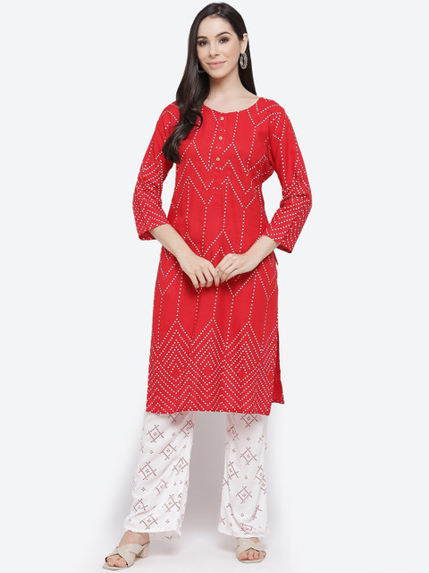 

Kurti's by Menka Women Red Printed Regular Kurta with Pyjamas