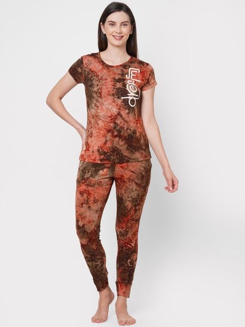 

Sweet Dreams Women Rust & Brown Printed Night suit