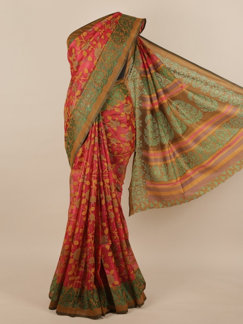 

Pothys Red & Green Floral Brasso Printed Jute Silk Saree