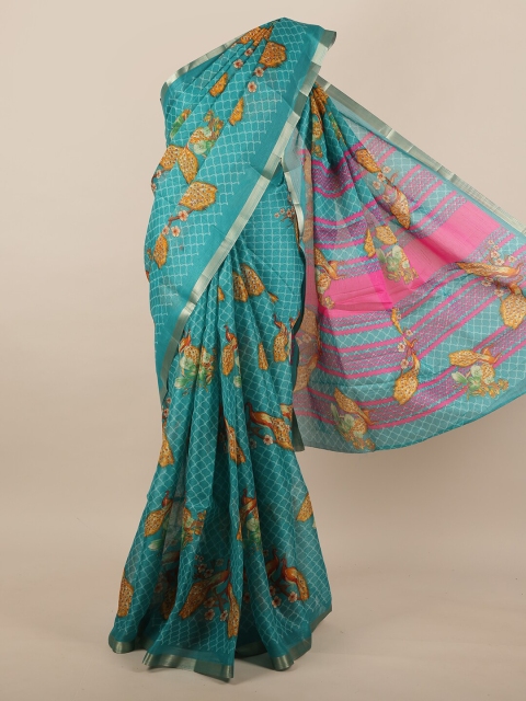 

Pothys Sea Green & Yellow Ethnic Motifs Zari Jute Silk Saree