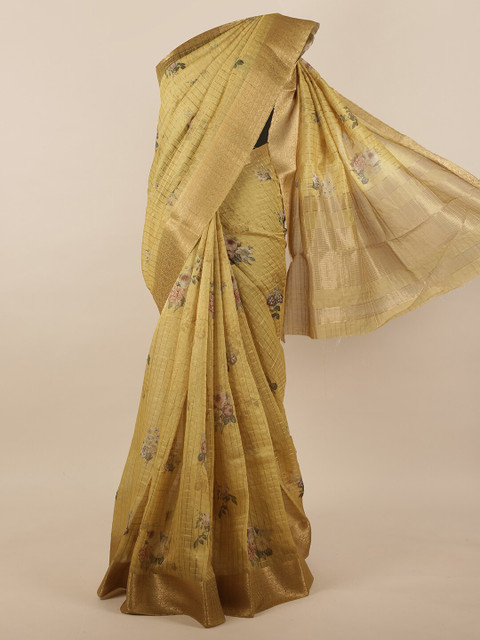 

Pothys Yellow & Green Floral Jute Silk Saree