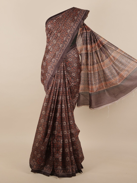 

Pothys Brown & Cream-Coloured Floral Jute Silk Saree