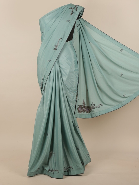 

Pothys Green & Grey Sequinned & Stone Embellished Saree