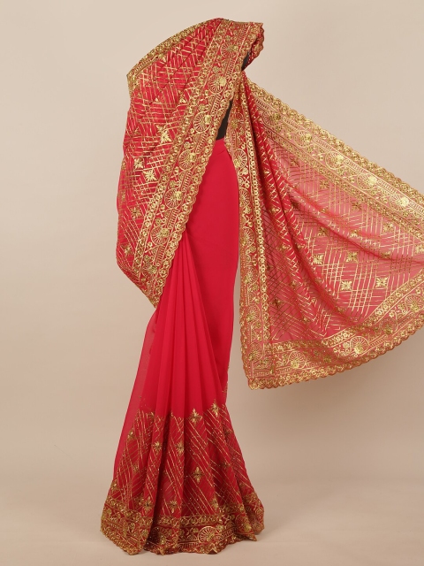 

Pothys Red & Gold Embellished Beads and Stones Heavy Work Saree