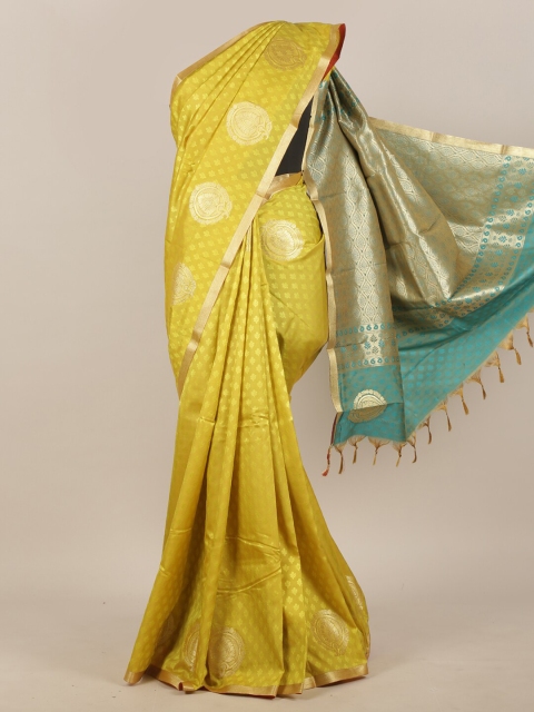 

Pothys Yellow & Gold-Coloured Ethnic Motifs Zari Woven Design Butter Silk Saree