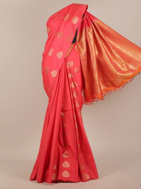 

Pothys Coral & Gold-Toned Ethnic Motifs Zari Art Silk Saree