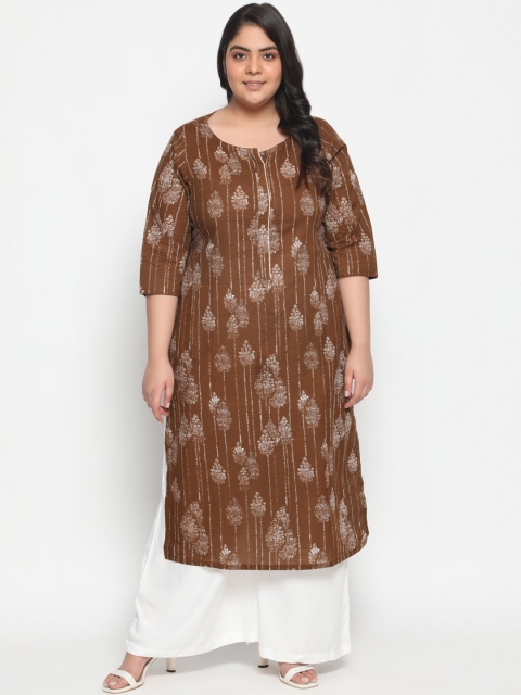 

Amydus Women Plus Size Brown Printed Pure Cotton Kurta