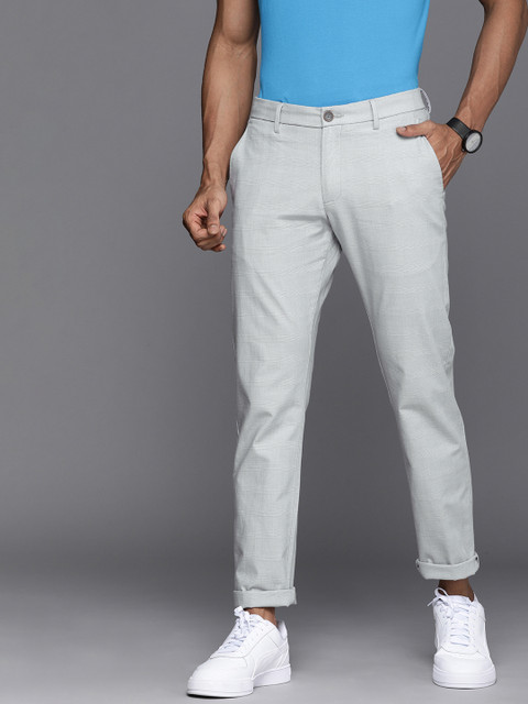 

Allen Solly Men Grey Self-Checked Slim Fit Trousers