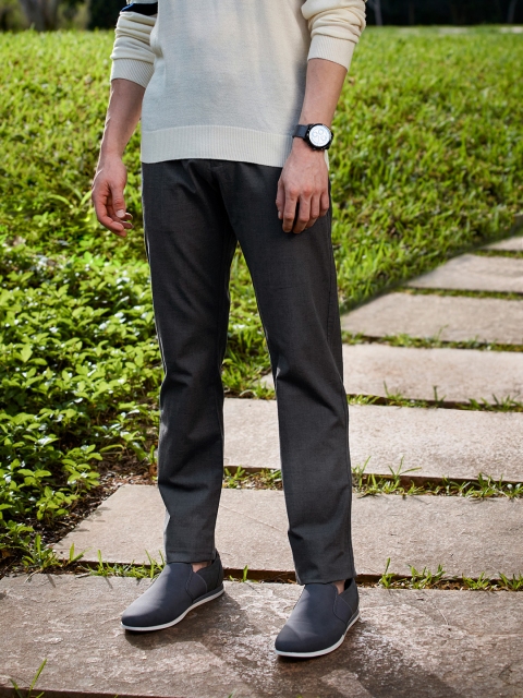 

Allen Solly Men Charcoal Grey Checked Slim Fit Trousers