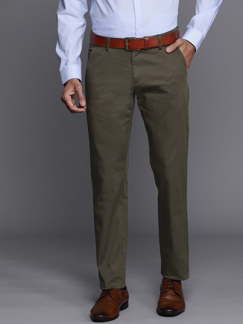 

Allen Solly Men Olive Green Slim Fit Formal Trousers