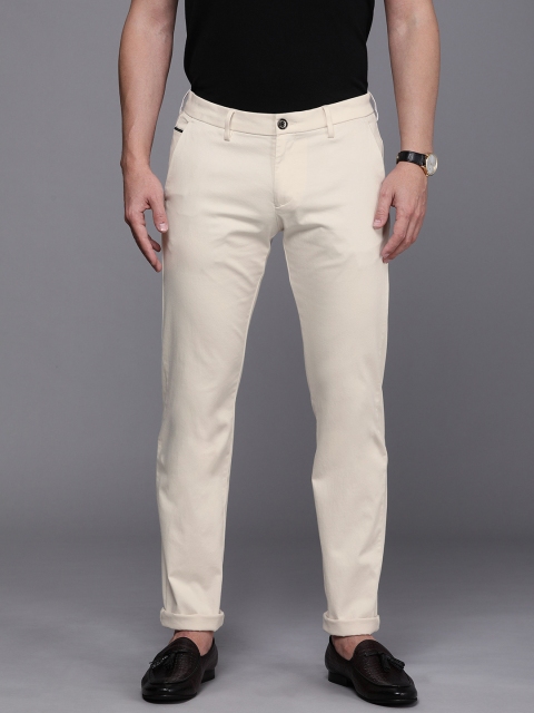 

Allen Solly Men Cream-Coloured Solid Slim Fit Regular Trousers