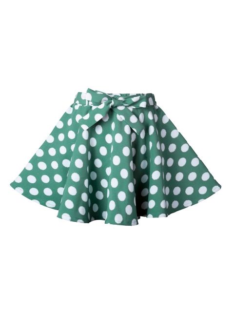 

Hunny Bunny Girls Green & White Polka Dot Printed Flared Skirt With Attached Shorts