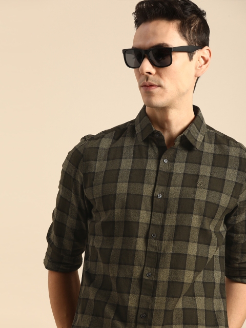 

Being Human Men Olive Green & Black Checked Slim Fit Casual Shirt