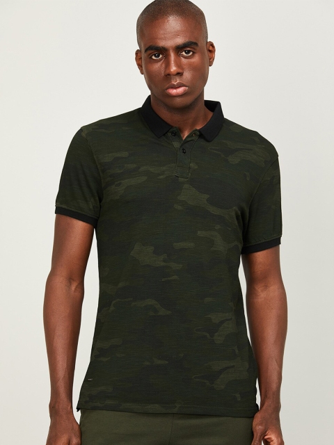 

Forca by Lifestyle Men Olive Green Printed Polo Collar Slim Fit T-shirt