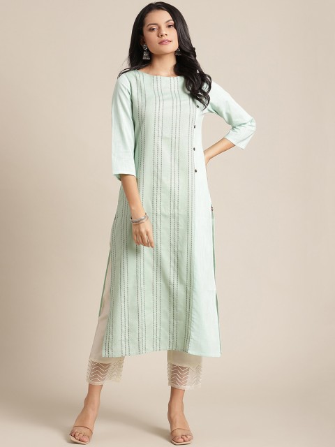 

KSUT Women Sea Green Embroidered Thread Work Kurta