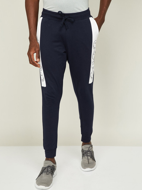 

SmileyWorld Men Navy Blue & White Relaxed Fit Joggers