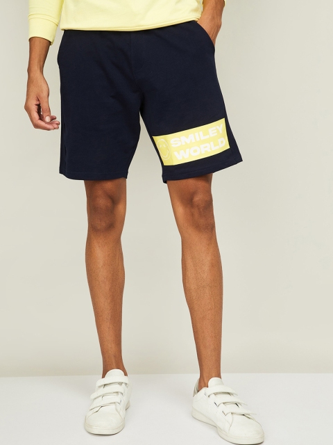 

SmileyWorld Men Navy Blue Printed Slim Fit Mid-Rise Regular Shorts