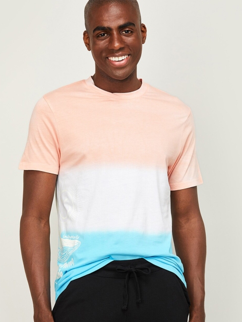 

SmileyWorld Men Peach & White Tie and Dye Slim Fit T-shirt