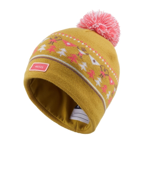 

WEDZE By Decathlon Unisex Kids Brown & Pink Ski Hat Jacquard Beanie