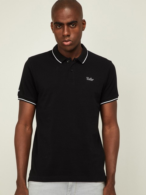 

UCLA Men Black & White Polo Collar Slim Fit T-shirt