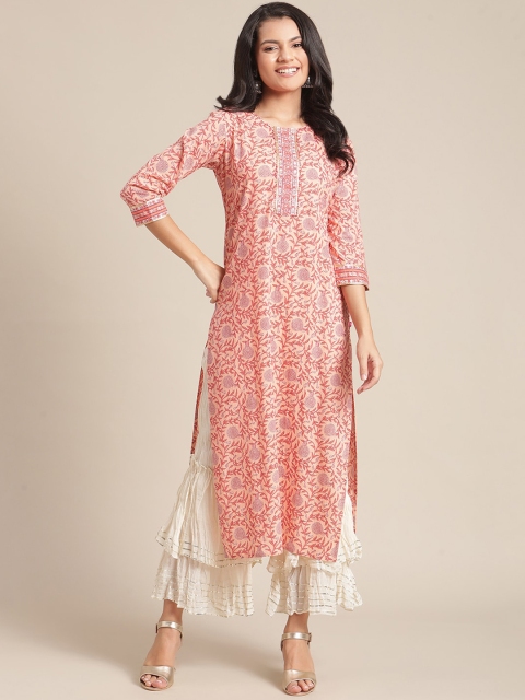 

Varanga Women Peach-Coloured & White Ethnic Motif Printed Kurta