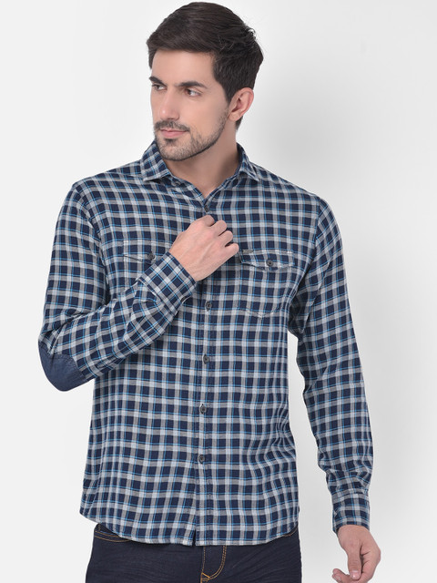 

Canary London Men Blue Slim Fit Checked Casual Shirt