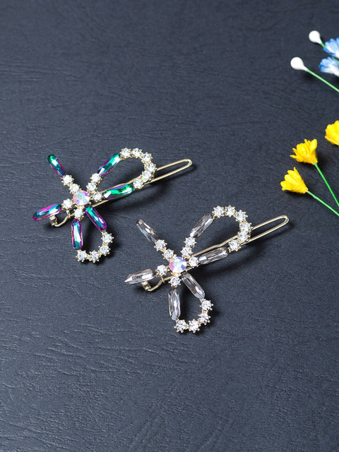 

Golden Peacock Women Set of 2 Grey & Blue Embellished Bobby Pins
