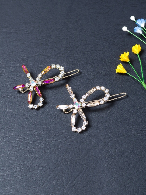 

Golden Peacock Women Gold-Toned & Pink Set of 2 Embellished Bobby Pins