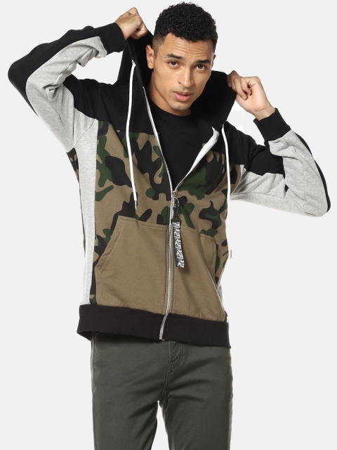 

Campus Sutra Men Black Printed Hooded Sweatshirt