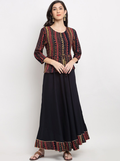 

Ardozaa Women Navy Blue & Pink Maxi Dress with Peplum Jacket