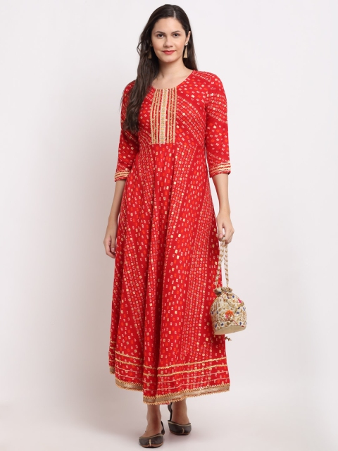 

Ardozaa Women Red & Gold-Toned Bandhani Printed Ethnic Maxi Dress