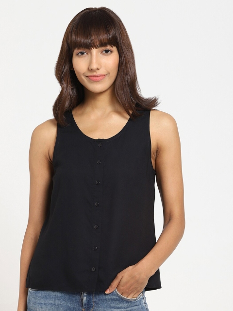 

Bewakoof Women Black Pure Cotton Shirt Style Top