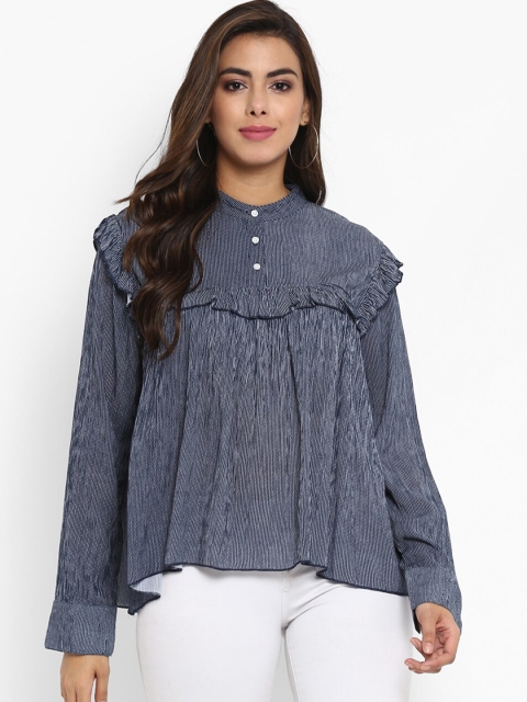 

Aditi Wasan Women Blue & White Striped A-Line Top